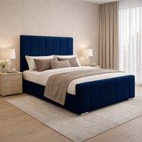 Desire Deco Plush Velvet Eleanor Upholstered Panel Bed Frame, All Sizes in Blue | Size: Single