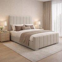 Desire Deco Plush Velvet Eleanor Upholstered Panel Bed Frame, All Sizes in Light Beige | Size: Small Double