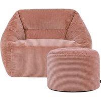 icon Corduroy Bean Bag Armchair & Round Beanbag Footstool in Pink