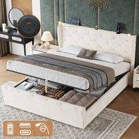 BTM Ottoman Velvet Storage Bed with USB & Reading Light in Grey | Size: Double