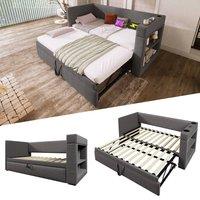 BTM Linen Daybed with Cup Holders, Charging Station & Trundle Bed in Grey