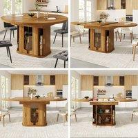 BTM Extendable Round Dining Table 118-158cm with Glass Doors, Walnut in Brown
