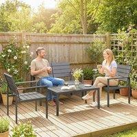 OUTSUNNY 4 Piece Garden Furniture Set, HDPE Metal Outdoor Sofa in Dark Grey