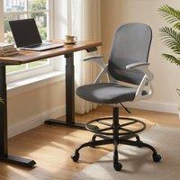 HOMCOM Mesh Painting Chair, Rolling Desk Chair with Flip-up Armrests, Grey | Size: Armchair