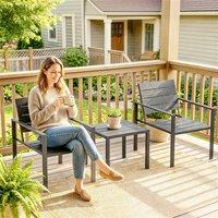 OUTSUNNY 3 Pieces Garden Bistro Set for 2, Outdoor Bistro Table & Chairs in Dark Grey