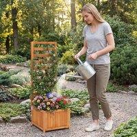 Costway Raised Garden Bed w/ Trellis Wooden Planter Box w/ 2 Drainage Holes in Orange