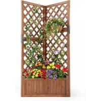 Costway Raised Garden Bed w/Lattice Trellises Elevated Wooden Planter Box in Brown