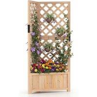 Costway Raised Garden Bed w/Lattice Trellises Elevated Wooden Planter Box in Natural