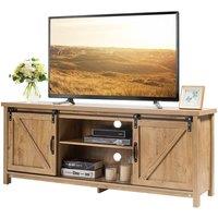 Costway Modern TV Stand for 60-Inch TV Wooden Media Storage Cabinet Organizer in Natural