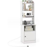 Gymax Tall Nightstand With Shelves Bedside Tables With Charging Station in White