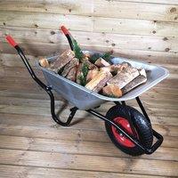 VOGREX 90 Litre 150kg Capacity Galvanised Metal Garden Wheelbarrow Pneumatic