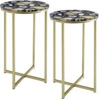 VOGREX 2 Pack 16 Faux Stone Round Glam Side Coffee Bedside Table
