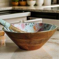 Hartsmede Handmade Large Serving Bowl With Matching Spoons Floral Ideal Gift Set in Pink | Size: 6 Person