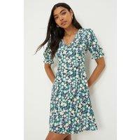 Dorothy Perkins Women's Floral Short Sleeve V Neck Jersey Mini Dress | Size: 14