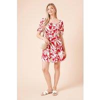 Dorothy Perkins Women's Palm Puff Sleeve Ruched Bust Jersey Mini Dress in Orange | Size: 16