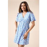 Dorothy Perkins Women's Petite Blue Ditsy Frill Detail Angel Sleeve Mini Dress | Size: 6