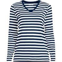 Lands' End Women's Petite Supima Long Sleeved V-neck T-shirt in Navy | Size: 14-16