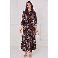 Love Sunshine Women's Espresso Artisan Print Belted Maxi Shirt Dress in Brown | Size: 10
