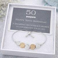 My Posh Shop Women's 50th Birthday Drawstring Five Heart Bracelet in Silver