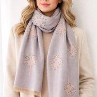 My Posh Shop Women's Grey & Beige Mulberry Tree Of Life Print Scarf