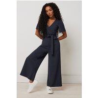 M&Co Women's Petite Cropped Jumpsuit in Dark Navy | Size: 8