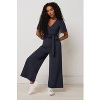M&Co Women's Petite Cropped Jumpsuit in Dark Navy | Size: 16