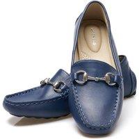 Lands' End Women's Leather Moccasin Horse Bit Loafers in Dark Blue | Size: 5.5
