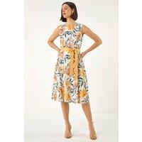 Roman Women's Floral Print Lace Stretch Dress in Ivory | Size: 18