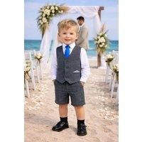 Little Giants Boy's John Herringbone Shorts Suit in Dark Grey | Size: 4 Years