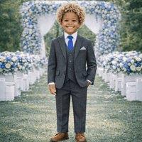 Little Giants Boy's John Herringbone 5 Piece Suit in Dark Grey | Size: 3-6 m