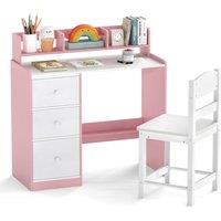 Costway Kids Study Desk & Chair Set Wooden Writing Desk w/Hutch &Storage Shelf