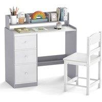Costway Kids Study Desk & Chair Set Wooden Writing Desk w/Hutch &Storage Shelf