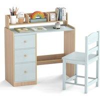 Costway Kids Study Desk & Chair Set Wooden Writing Desk w/Hutch &Storage Shelf