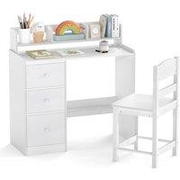 Costway Kids Study Desk & Chair Set Wooden Writing Desk w/Hutch &Storage Shelf in White