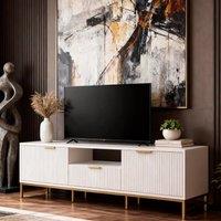 FURNITURE ONE White TV Cabinet with 1 Drawer, 2 Door, Open Shelf in Natural White | Size: 1 Pack