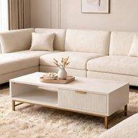 FURNITURE ONE Modern White Coffee Table with Drawer & Open Shelf in Natural White | Size: 1 Pack