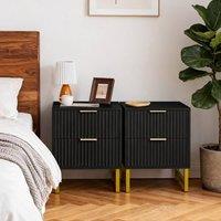 FURNITURE ONE 2 Drawers Bedside Table, Set of 2 Bedroom Storage Organiser Unit in Black | Size: 1 Pack