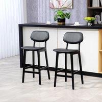 HOMCOM Breakfast Bar stools Set of 2 with PU Leather Cover, Wood Legs in Black
