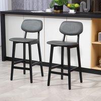 HOMCOM Breakfast Bar stools Set of 2 with PU Leather Cover, Wood Legs in Dark Grey