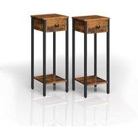Modcraft Set of 2 Slim Bedside Table with Drawer in Brown