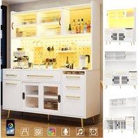 BTM Modern Storage Sideboard with LED Lighting for Kitchen & Living Room in White