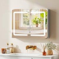 HOMCOM 60 x 80 cm LED Bathroom Mirror Cabinet with Double-Sided Mirrors in Silver | Size: W600mm x H600mm