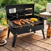 Dragodirect Folding Charcoal BBQ Grill with Accessories Outdoor Portable in Black
