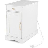 Costway End Table with Charging Station Narrow Nightstand Bedside Table in White