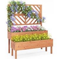 Costway 2-Tier Raised Garden Bed w/ Trellis Wooden Elevated Planter Box in Orange