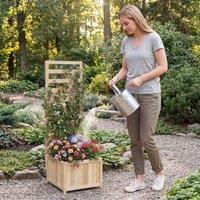 Costway Raised Garden Bed w/ Trellis Wooden Planter Box w/ 2 Drainage Holes in Natural
