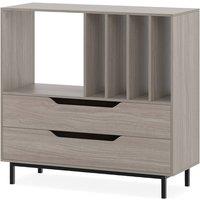 Costway Record Player Stand Mid Century Turntable Stand with Open Compartment in Grey