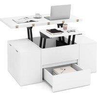 Costway Lift Top Coffee Table with 4 Storage Stools in White