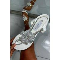 Love Lemonade Women's Crystal Flower Sandals in White | Size: 4