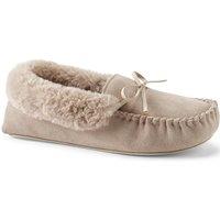 Lands' End Women's Suede Moccasin Slipper in Taupe | Size: 7